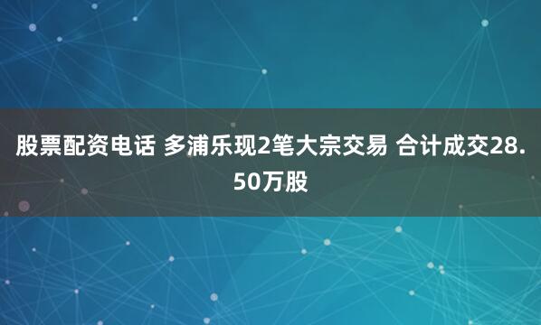 股票配资电话 多浦乐现2笔大宗交易 合计成交28.50万股